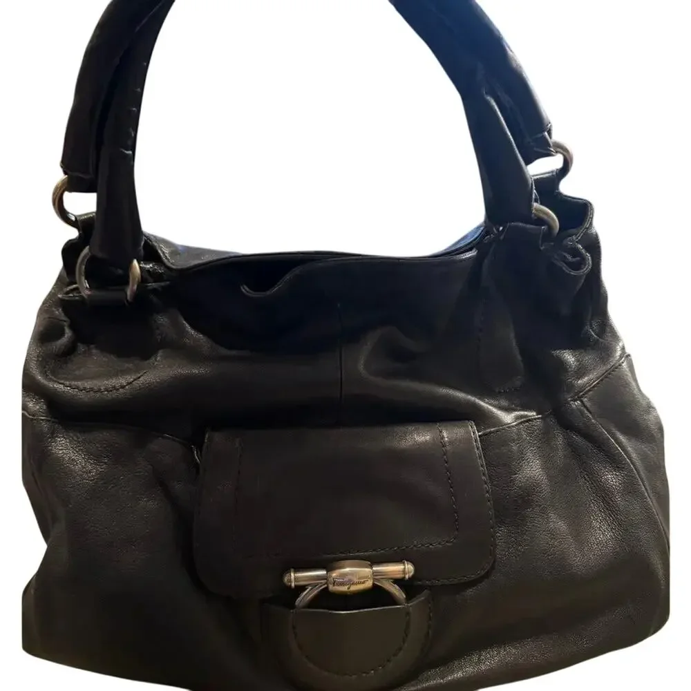 SALVATORE FERRAGAMO Sofia Leather Hobo Bag with Original Handware, Authentic